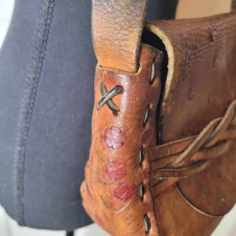 Dante‎ San Jose Tooled Leather Handbag Braided Strap Hippie Boho Flowers Gypsy
